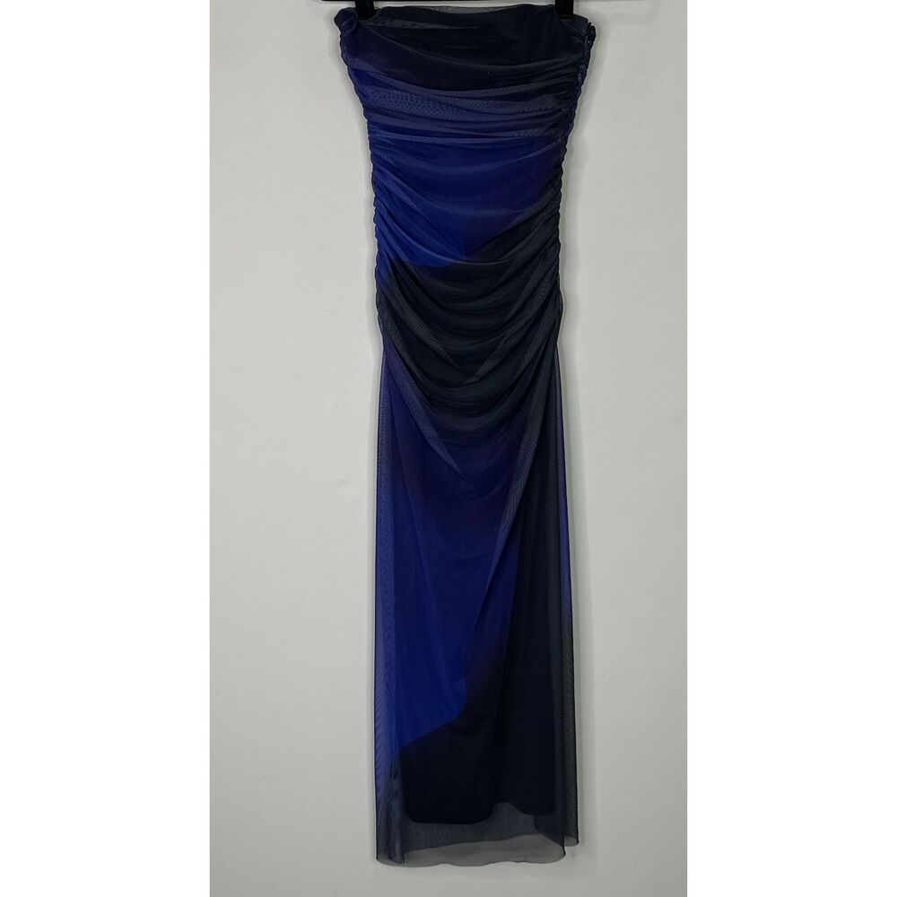 Zara Midnight Blue and Black Ruched Midi Dress